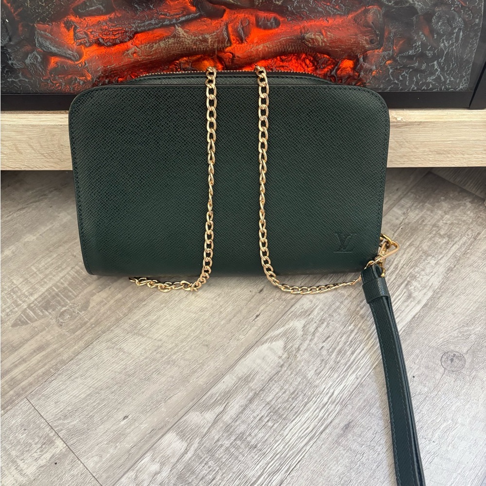 Louis Vuitton Dark Green Crossbody Bag with Gold Chain